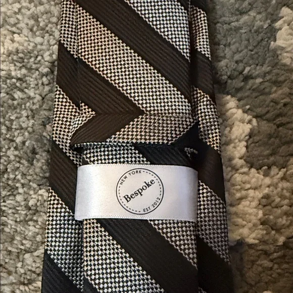 Bespoke Elegant Black and Silver Striped Tie - Picture 2 of 4